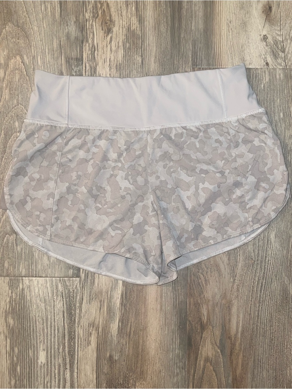 Athleta Greige Camo Running Free Athletic Shorts